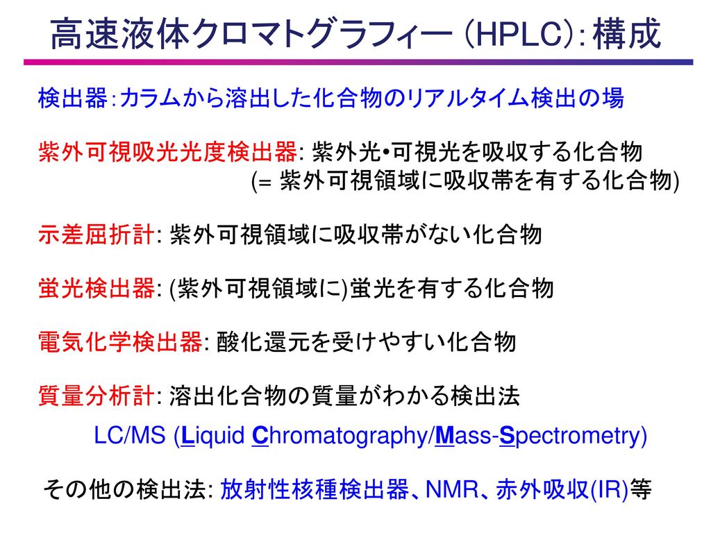 高速液体クロマトグラフィー (HPLC)：構成