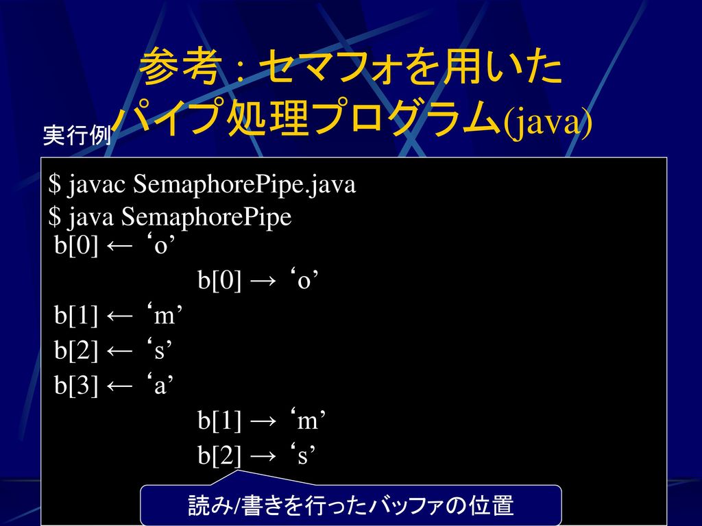 参考 : セマフォを用いた パイプ処理プログラム(java)