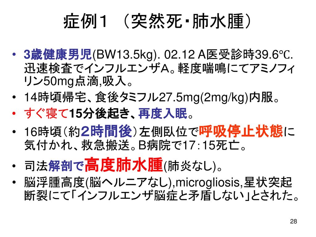 タミフルは中枢抑制 呼吸抑制 Dyscontrol 脱制御 により 突然死や異常行動死を起こす 因果関係はすでに明瞭である Ppt Download