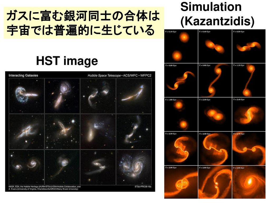 Simulation (Kazantzidis) ガスに富む銀河同士の合体は 宇宙では普遍的に生じている HST image