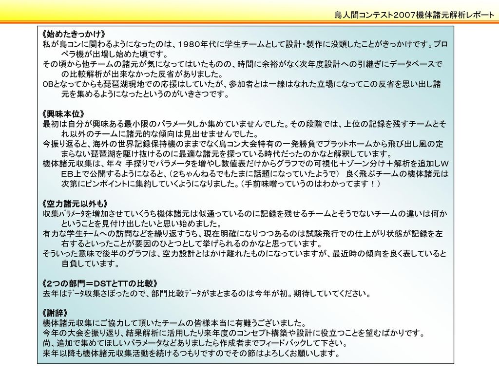 第31回鳥人間コンテスト 機体諸元解析 Ppt Download