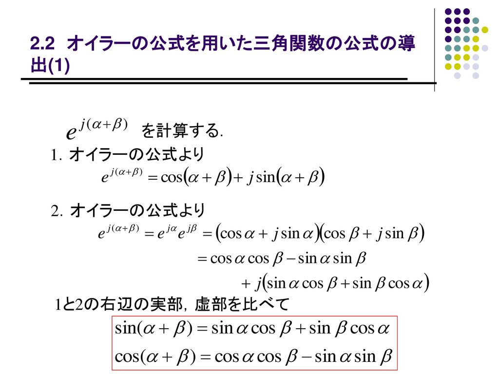 2.2 オイラーの公式を用いた三角関数の公式の導出(1)