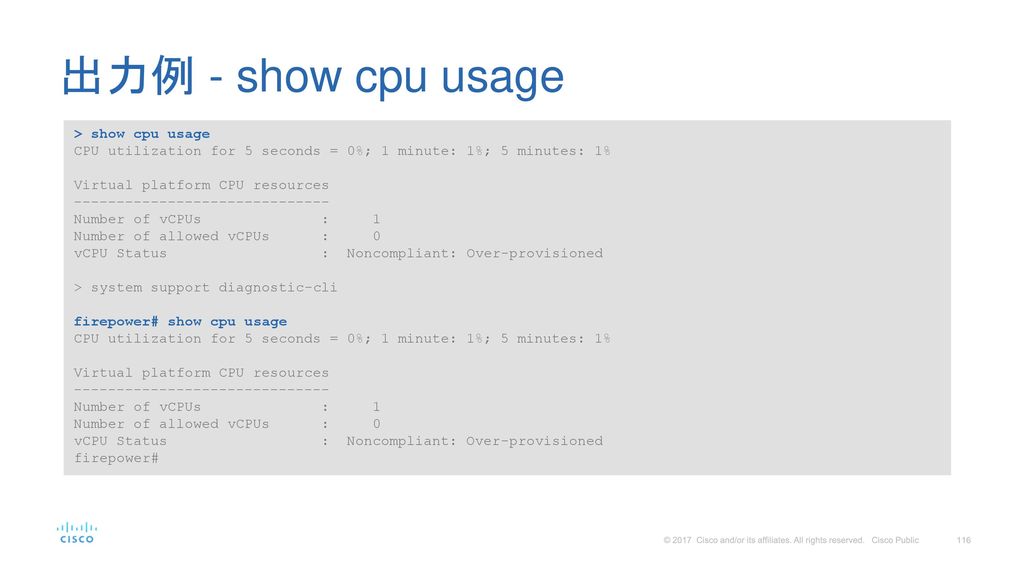 出力例 - show cpu usage > show cpu usage