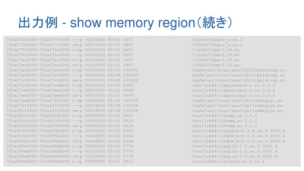 出力例 - show memory region（続き）