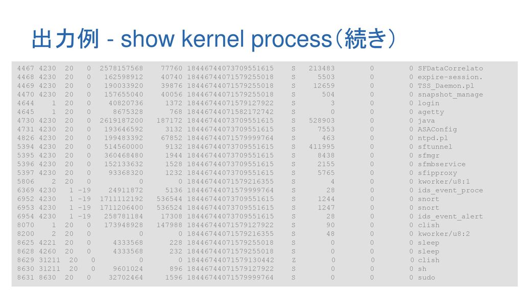 出力例 - show kernel process（続き）