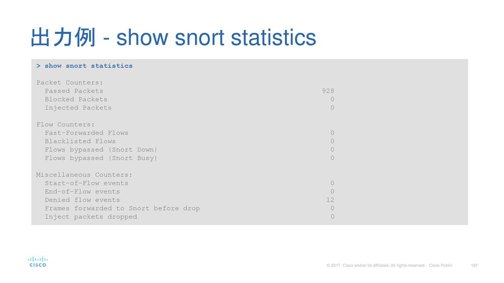 出力例 - show snort statistics