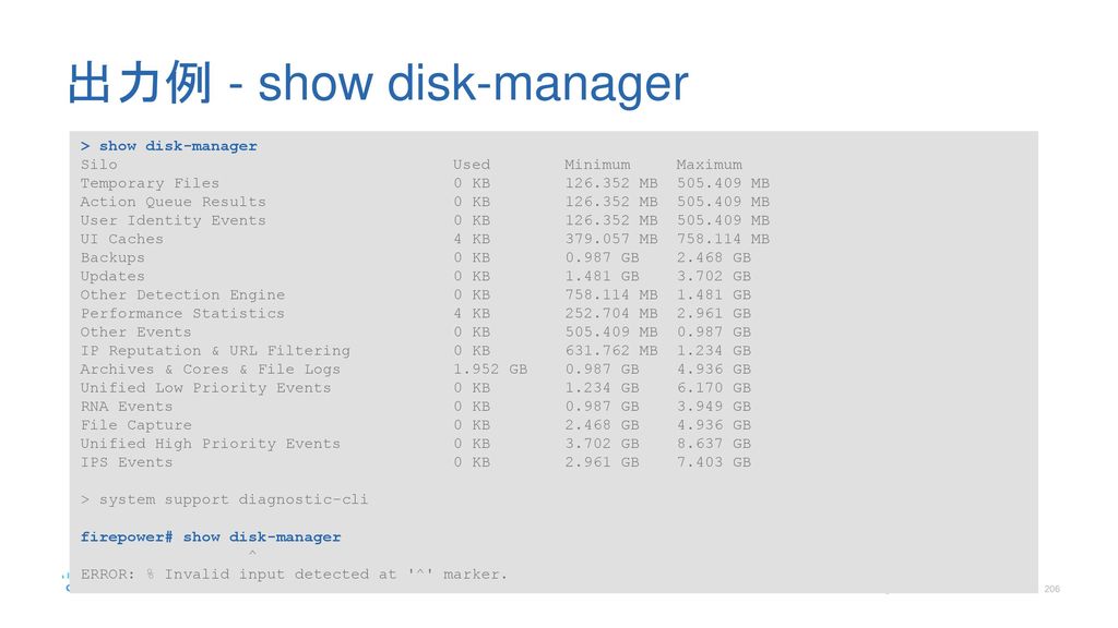 出力例 - show disk-manager