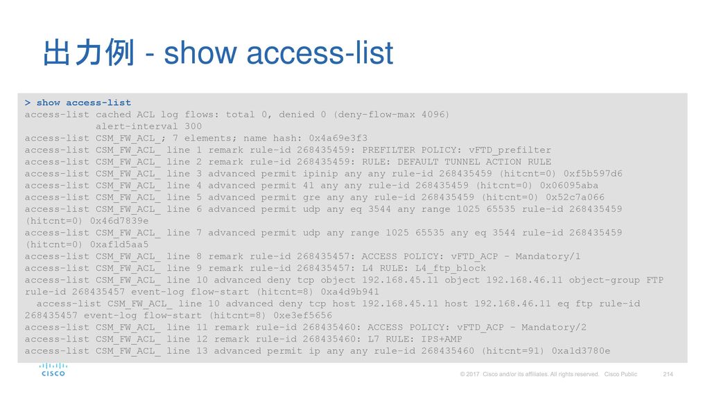 出力例 - show access-list > show access-list