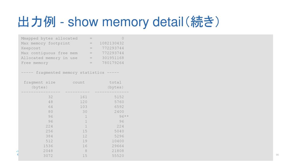 出力例 - show memory detail（続き）