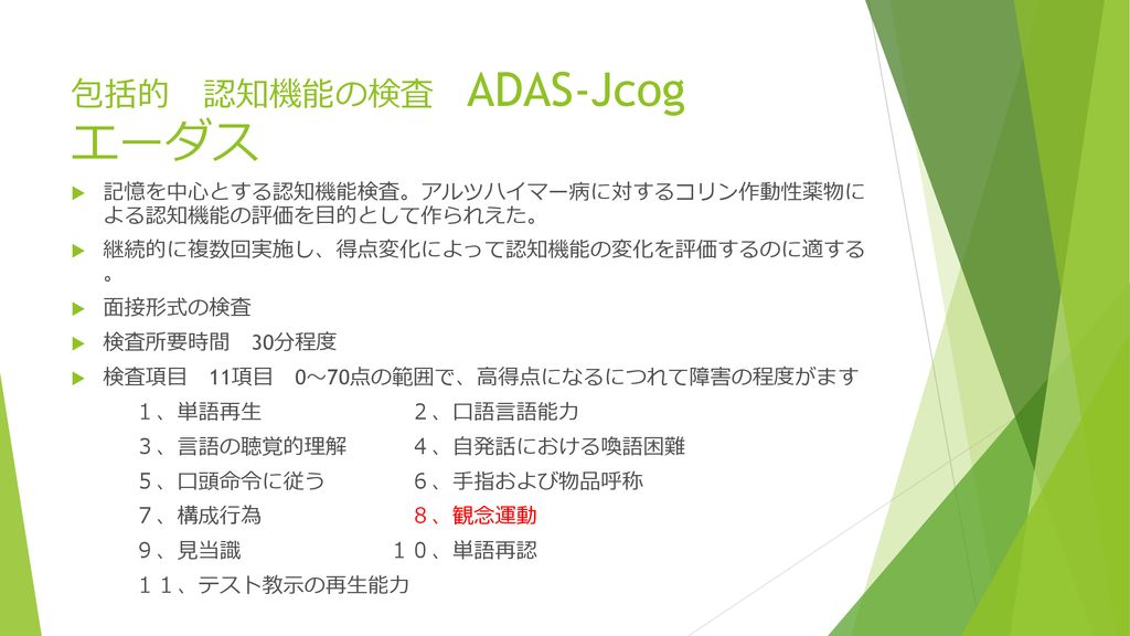 包括的 認知機能の検査 ADAS-Jcog エーダス