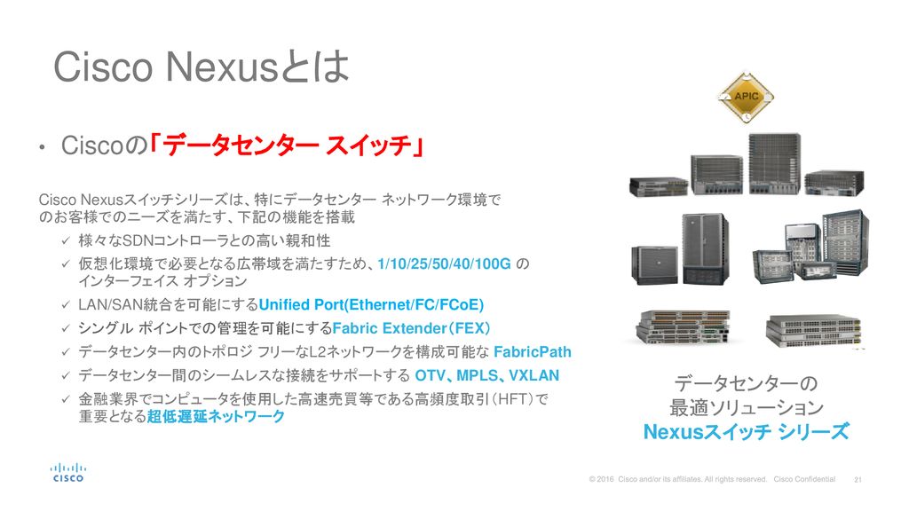 Cisco Nexusとは Ciscoの「データセンター スイッチ」 データセンターの 最適ソリューション Nexusスイッチ シリーズ