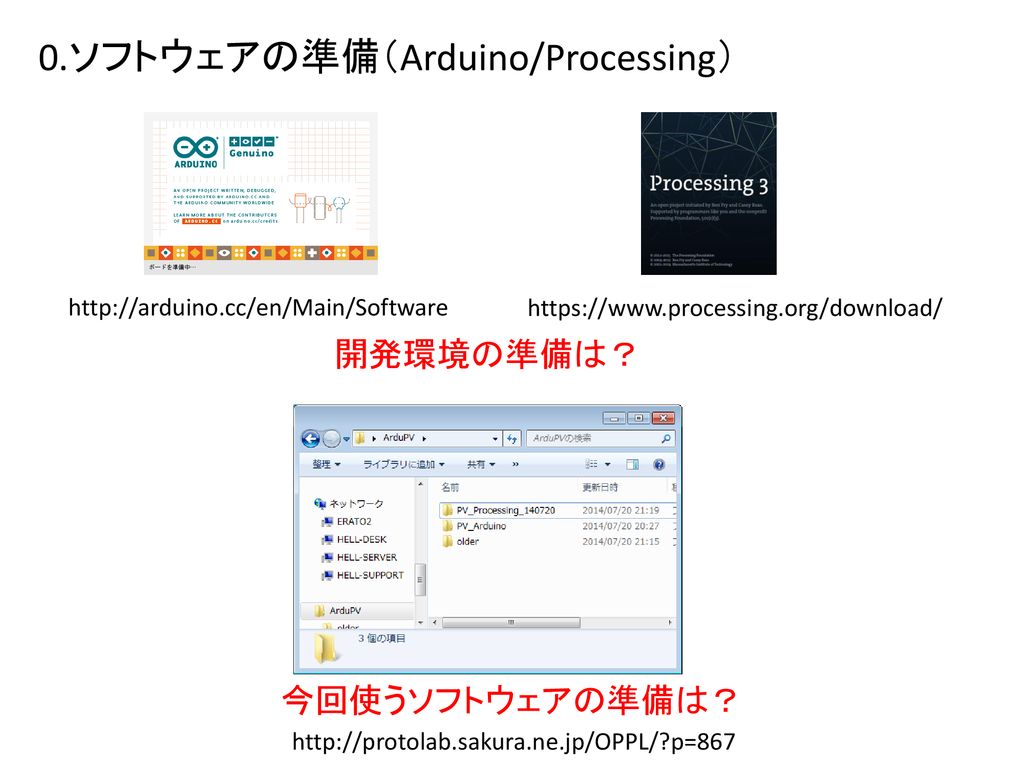 0.ソフトウェアの準備（Arduino/Processing）