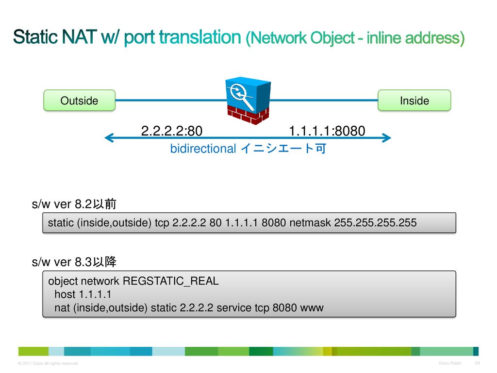 Static NAT w/ port translation (Network Object - inline address)