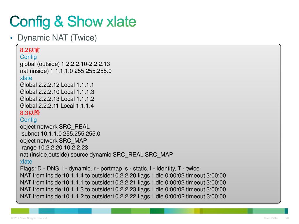 Config & Show xlate Dynamic NAT (Twice) 8.2以前 Config