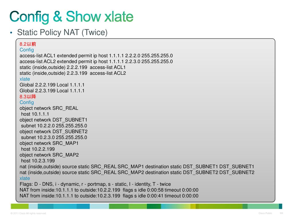 Config & Show xlate Static Policy NAT (Twice) 8.2以前 Config