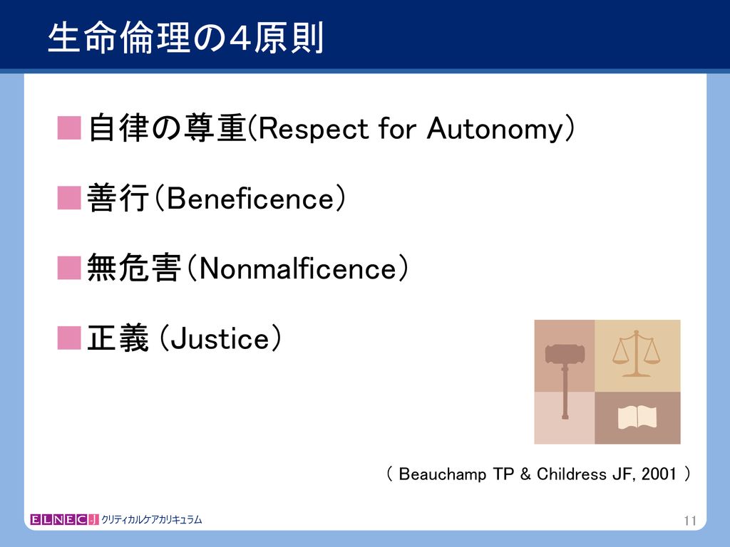 生命倫理の４原則 ■自律の尊重(Respect for Autonomy） ■善行（Beneficence）