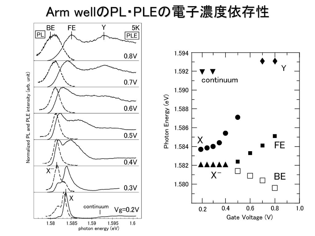 Arm wellのPL・PLEの電子濃度依存性
