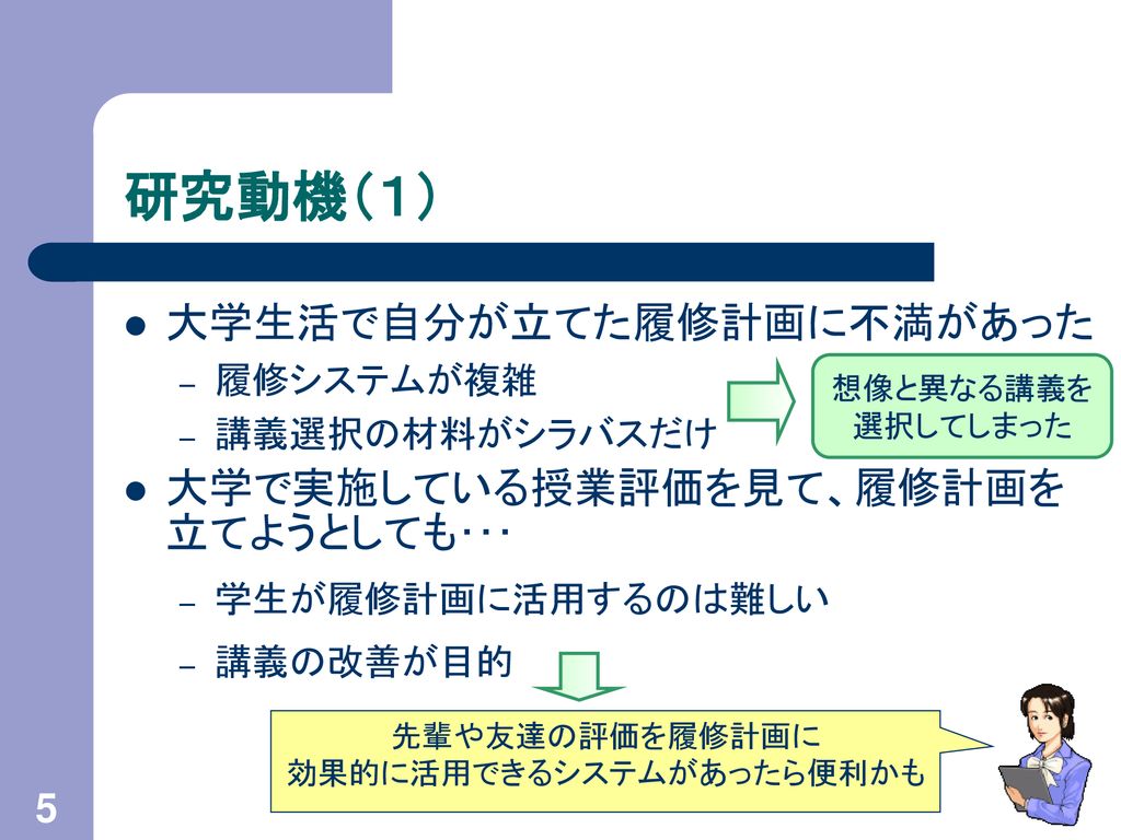 岩手県立大学における授業評価結果を反映する 履修計画支援システムの開発 Ppt Download