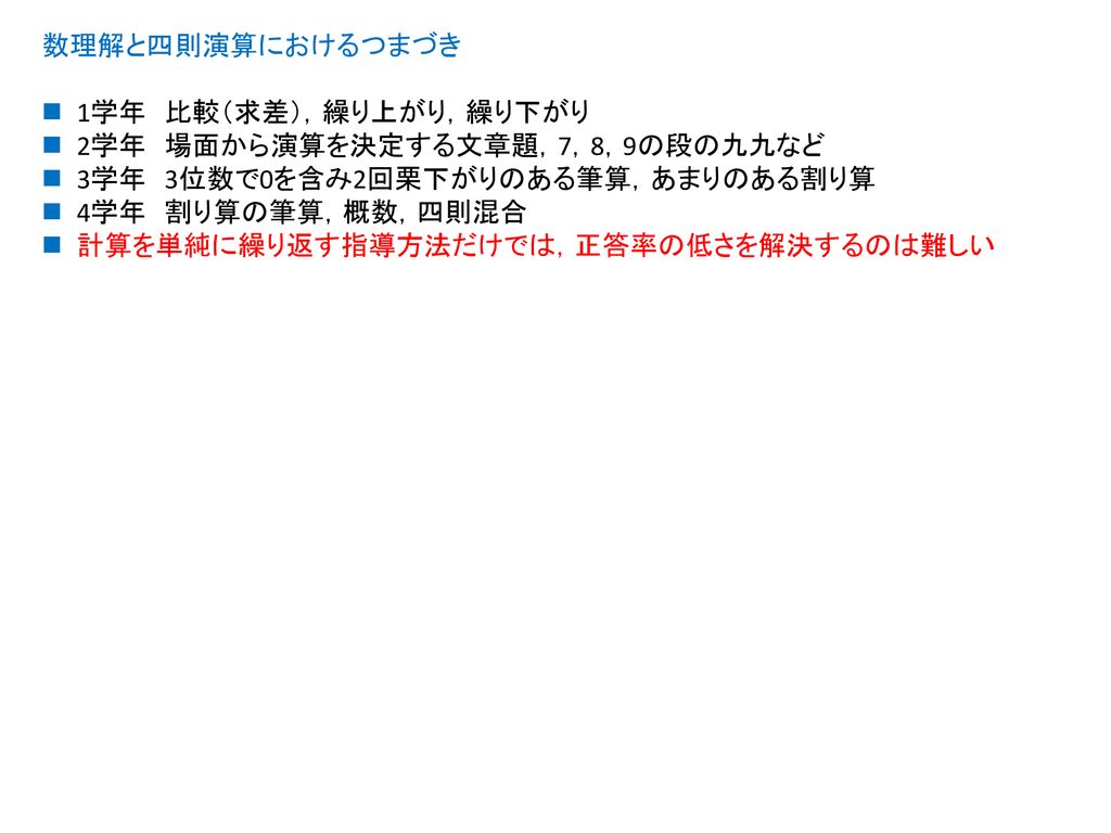 数理解と四則演算におけるつまづき 1学年 比較 求差 繰り上がり