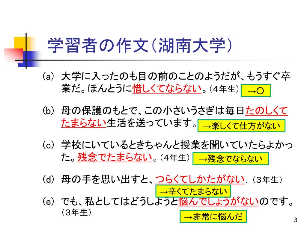 日本語教育 誤用例 研究会 てならない てたまらない てしかたがない について Ppt Download