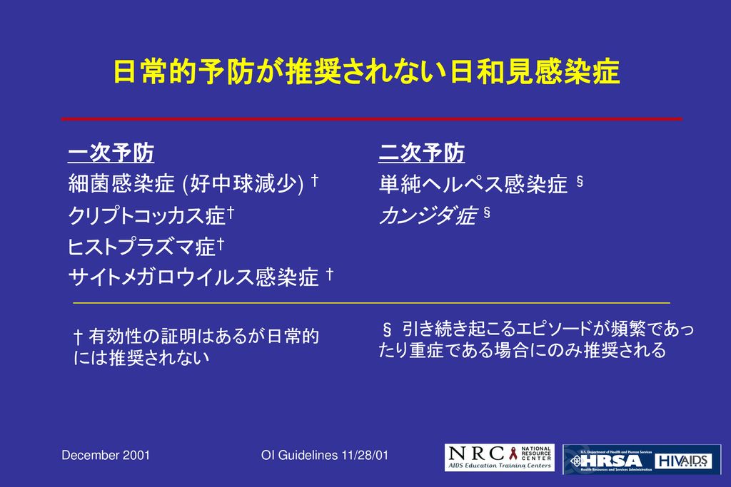 ヒト免疫不全ウイルス感染者における 日和見感染症の予防ガイドライン01 米国公衆衛生局 米国感染症学会 Ppt Download