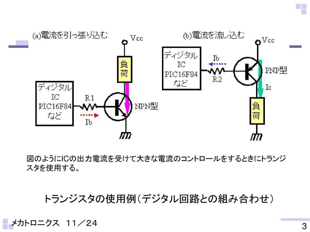 トランジスタの使用例（デジタル回路との組み合わせ）