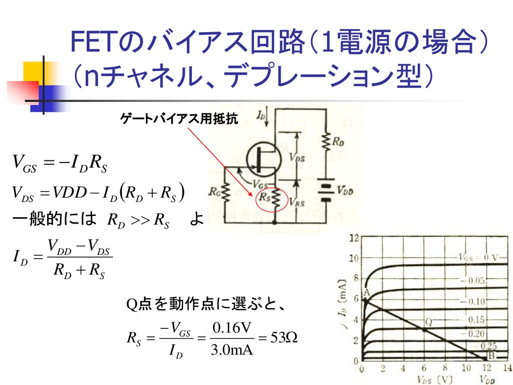 FETのバイアス回路（1電源の場合） （nチャネル、デプレーション型）