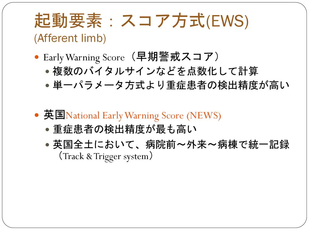 起動要素：スコア方式(EWS) (Afferent limb)