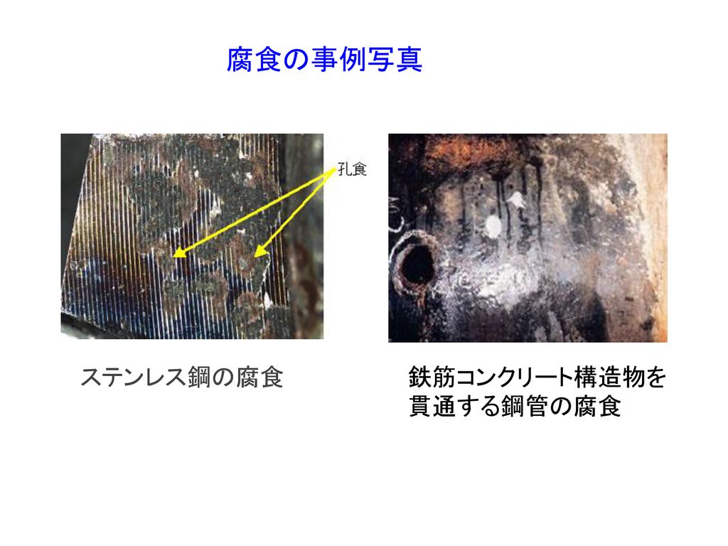 腐食の事例写真 ステンレス鋼の腐食 鉄筋コンクリート構造物を 貫通する鋼管の腐食