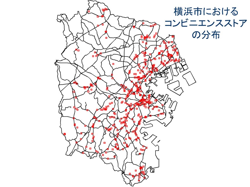 横浜市における コンビニエンスストア の分布