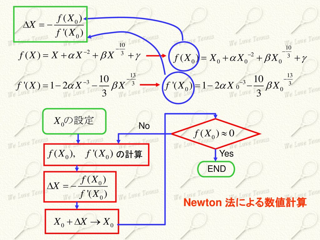 No の計算 Yes END Newton 法による数値計算