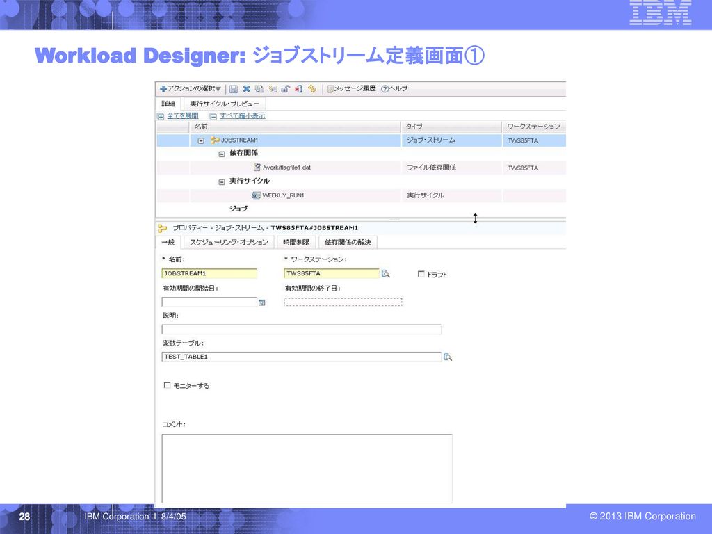 Workload Designer: ジョブストリーム定義画面①