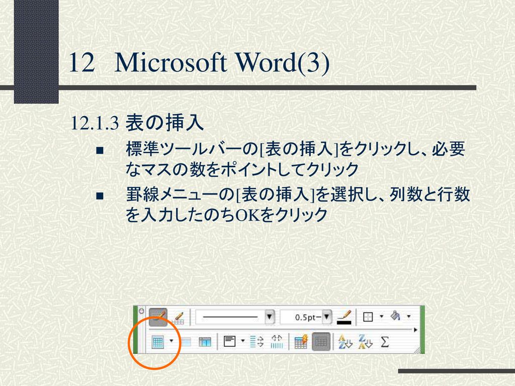 12 Microsoft Word 3 12 1 表の作成 表の各部名称 列 行 セル 罫線 Ppt Download