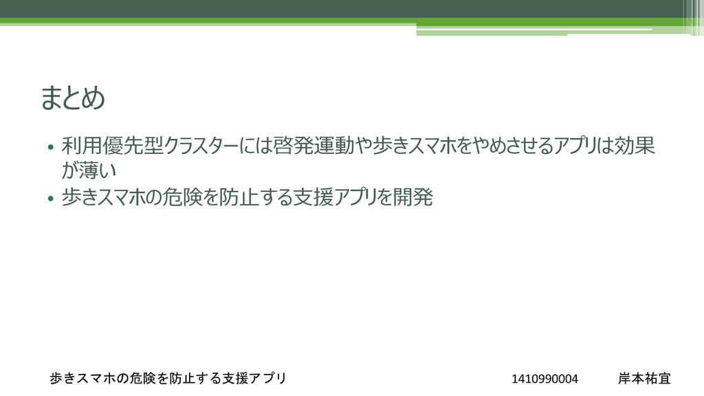 歩きスマホの危険を防止する支援アプリ 番号 名前 岸本 祐宜 Ppt Download