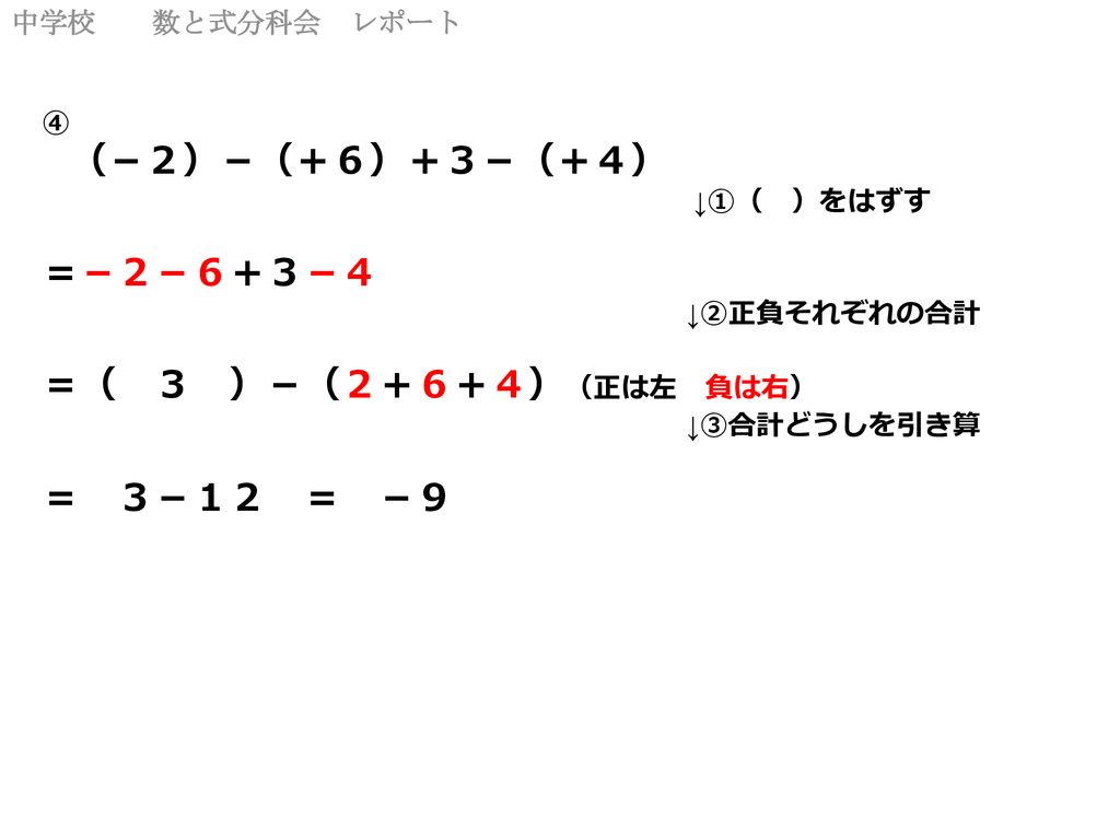 正負の数の加減 生徒の発想を見習った 代数和計算法を基本に 計算順序を見直す提案 コロンブスの卵的発想で実に単純な話です Ppt Download