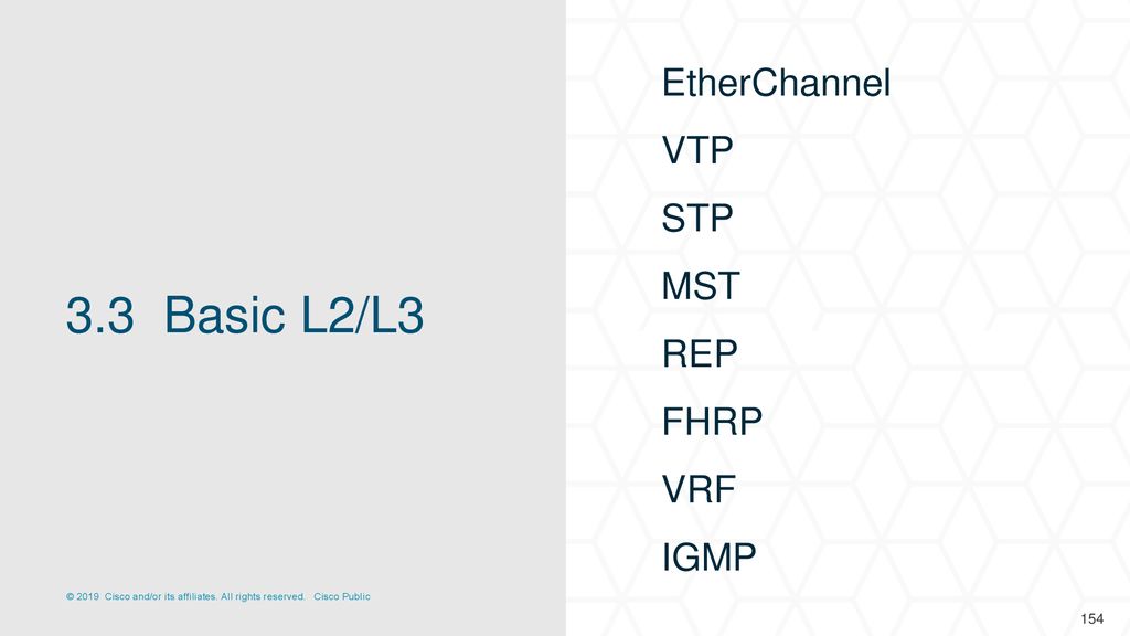 EtherChannel VTP STP MST REP FHRP VRF IGMP 3.3 Basic L2/L3 154