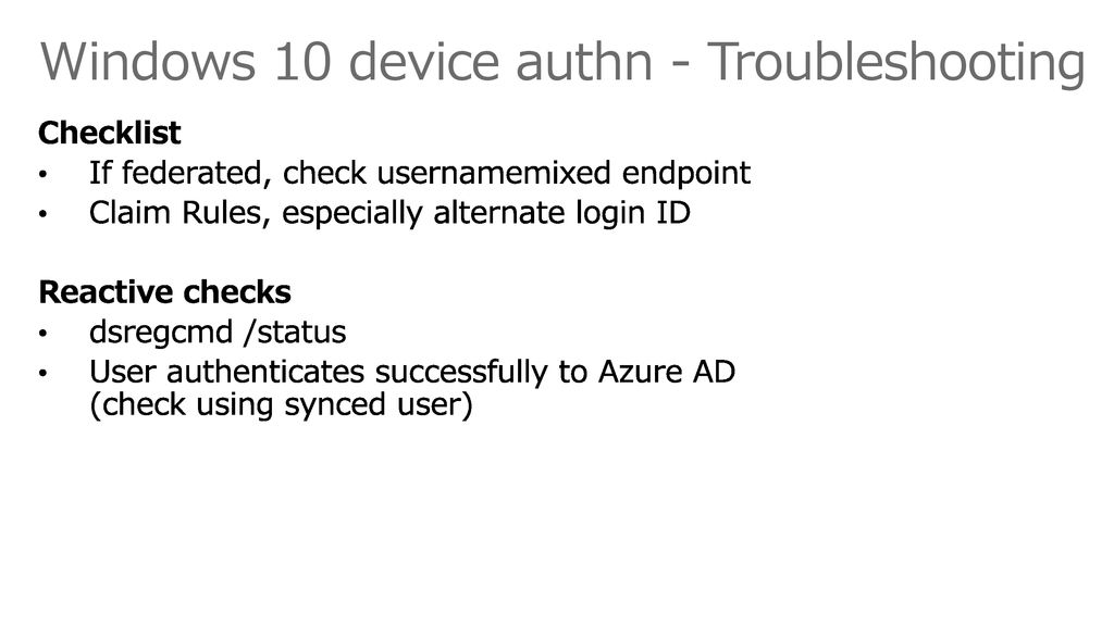 Windows 10 device authn - Troubleshooting
