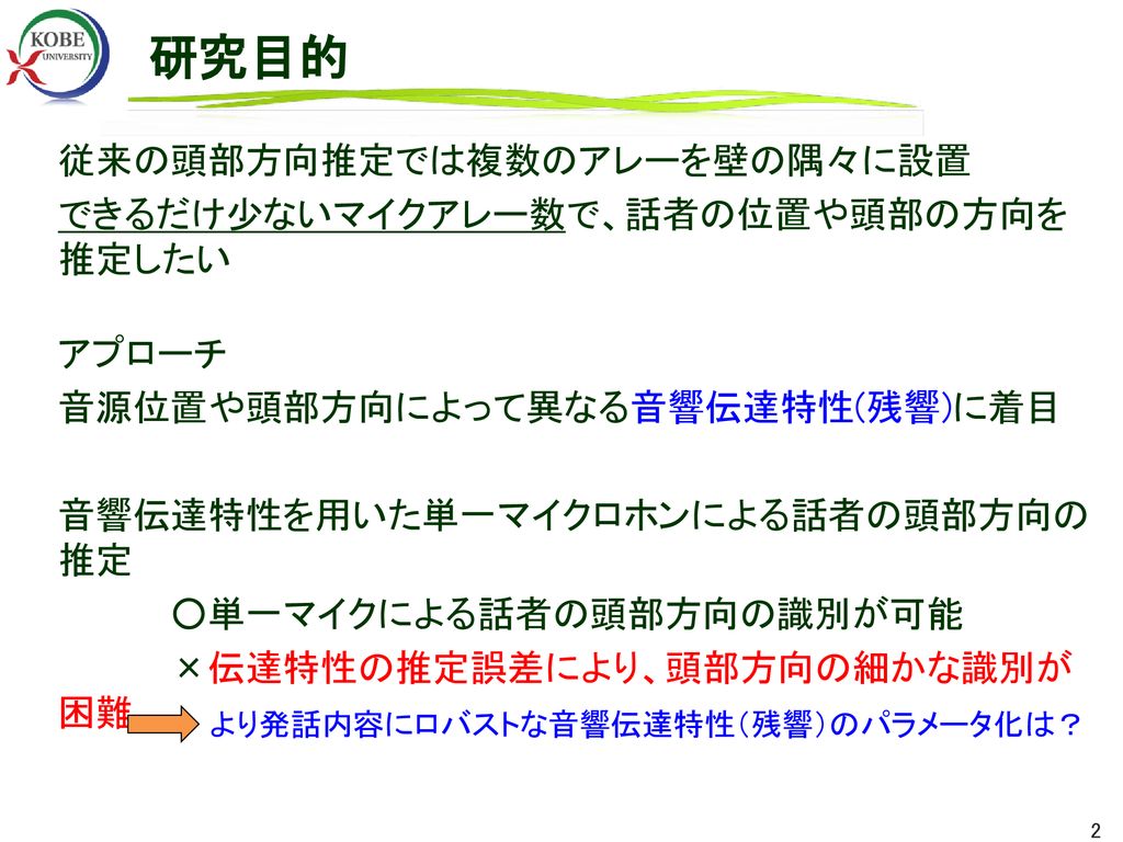 2chマイクによるcsp係数の識別に 基づく話者の頭部方向の推定 Ppt Download