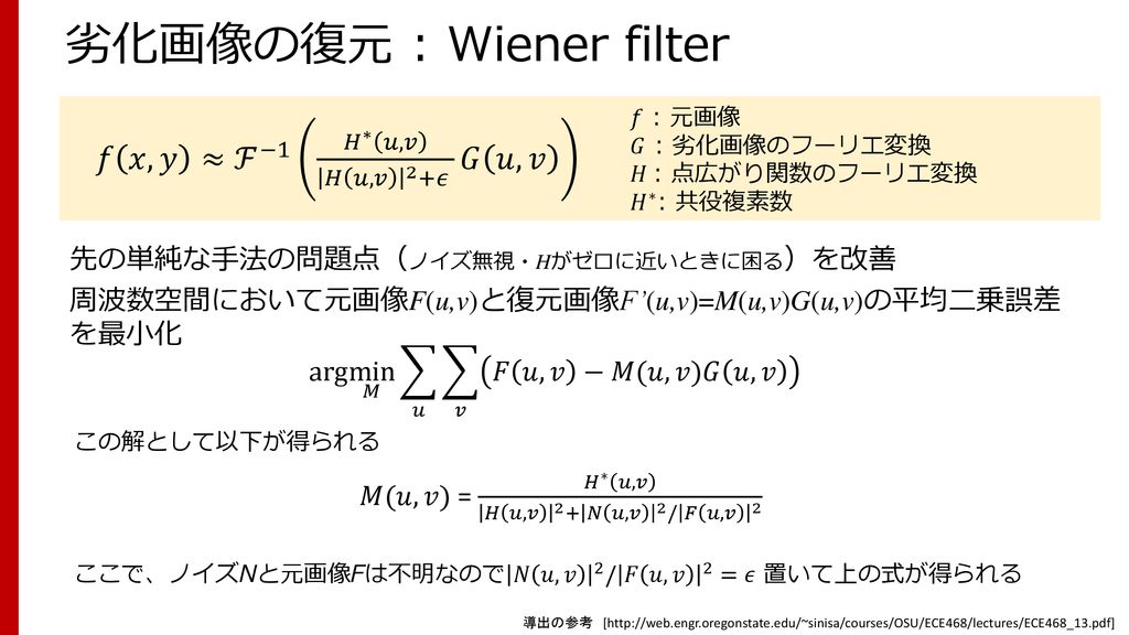 劣化画像の復元 : Wiener filter