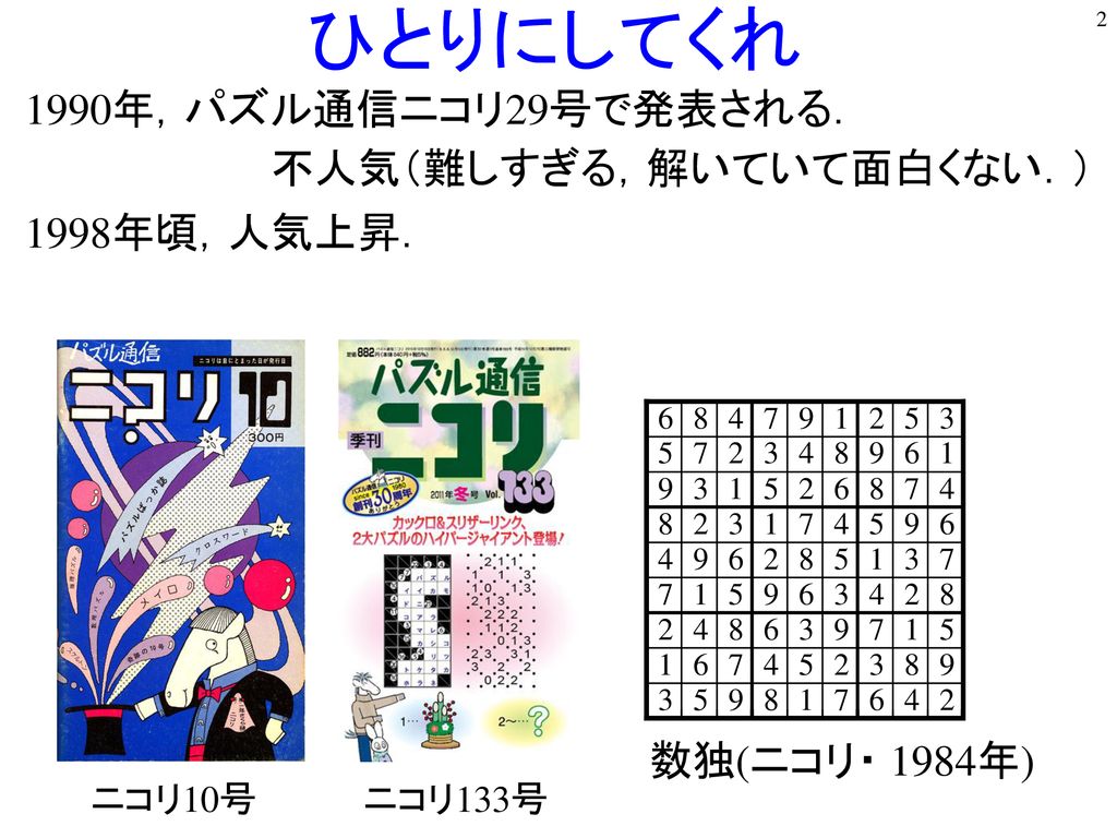 1 ひとりにしてくれ数 東北大学 大学院情報科学研究科 鈴木 顕 内澤 啓 国立情報学研究所 情報学プリンシプル研究系 宇野 毅明 Ppt Download