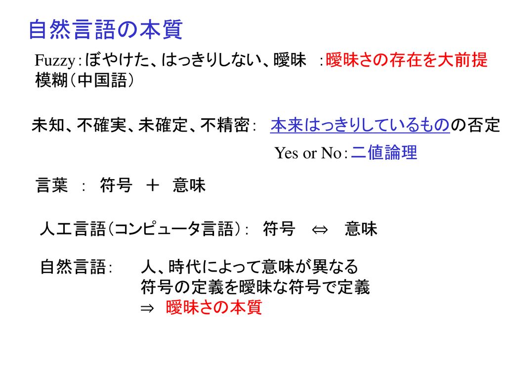 第４回 今日の目標 １ ５ ファジー情報 人が扱う情報の曖昧さを指摘できる 二値論理とfuzzy論理を簡単に説明できる Ppt Download